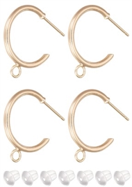 4 halve creoler i messing med øje og 18K forgyldning + 4 plastic endedutter